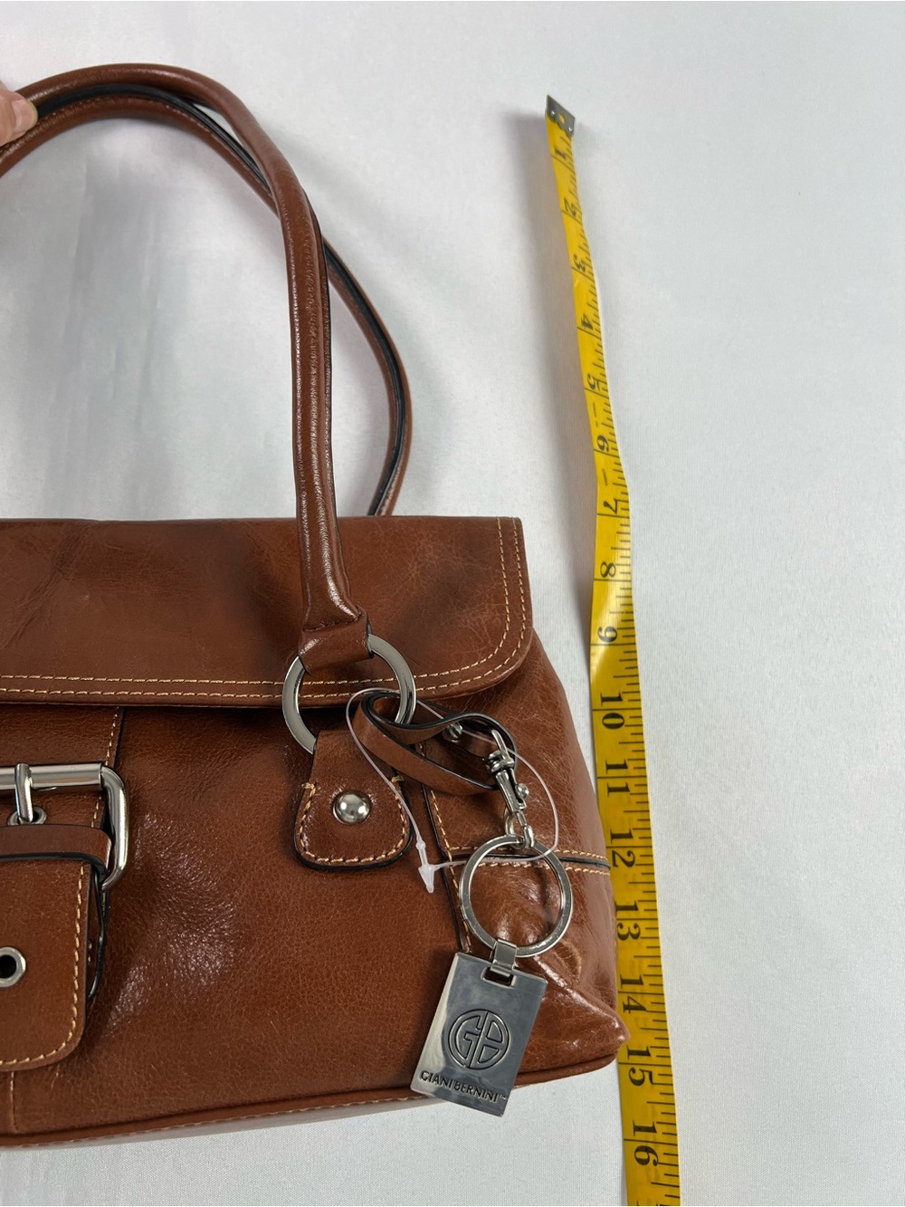 Giani Bernini Big Buckle Brown Tobacco Glazed Leather Baguette Shoulder Purse - Picture 11 of 14
